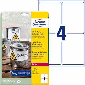   Etikett címke speciális L4774-8 időjárásálló poliészter 99,1x139mm 8ív Avery fehér fehér