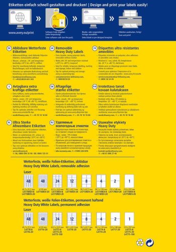 Etikett címke speciális L4773REV-20 visszaszedhető időjárásálló poliészter 63,5x33,9mm 20ív fehér Av fehér