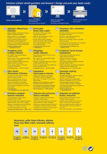 Etikett címke speciális L4775REV-8 visszaszedhető időjárásálló poliészter 210x297mm 8ív fehér Avery fehér