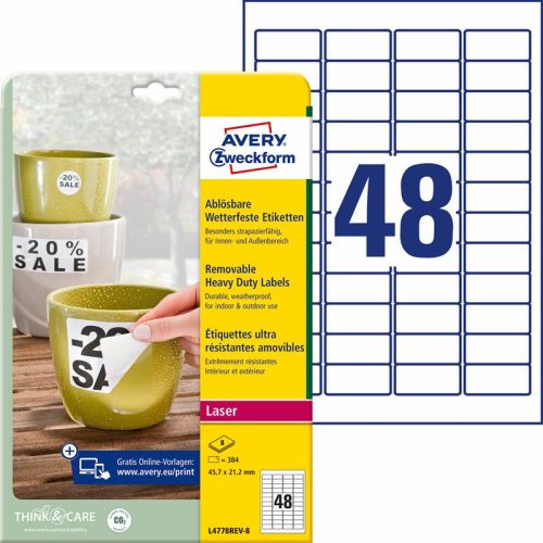 Etikett címke speciális L4778REV-8 visszaszedhető időjárásálló poliészter címke 45,7x21,2mm 8ív fehé fehér