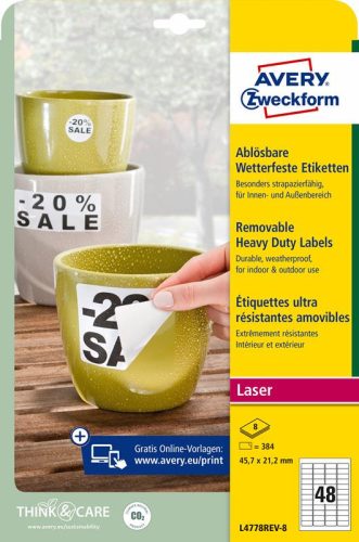 Etikett címke speciális L4778REV-8 visszaszedhető időjárásálló poliészter címke 45,7x21,2mm 8ív fehé fehér