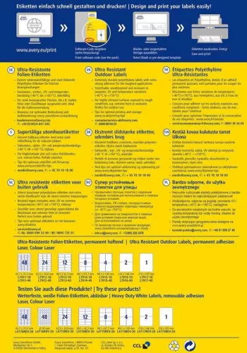 Etikett címke B7651-50 ultra ellenálló 38x21mm 50ív fehér Avery fehér