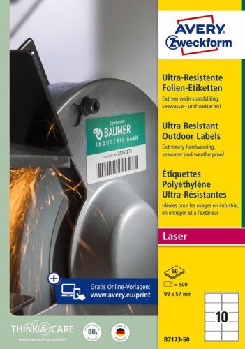 Etiklett címke B7173-50 ultra ellenálló 99x57mm 50ív fehér Avery fehér