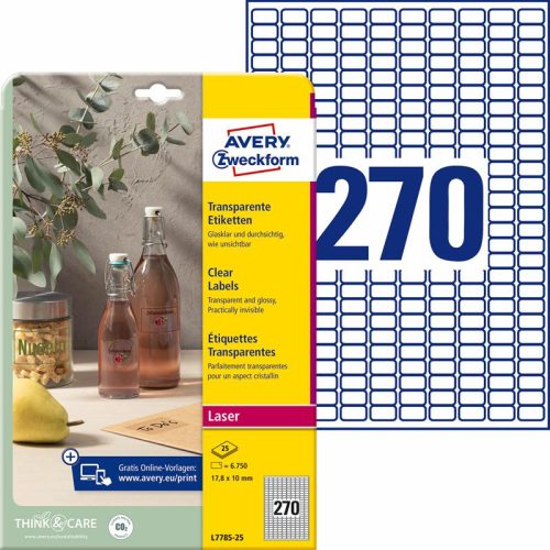 Etikett címke speciális L7785-25 víztiszta átlátszó 17,8x10mm 25ív Avery