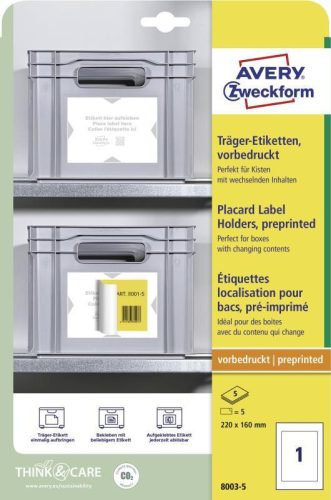 Etikett címkehordozó, 220 x 160 mm, fehér, 8003-5 Avery