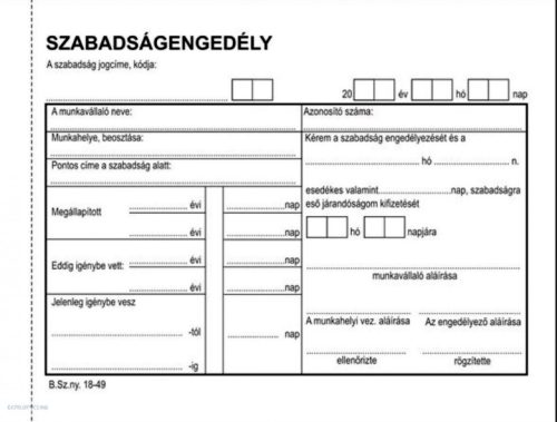 Szabadságengedély A/6 50x2lap B.18-49/V Ecomark/JUXTA