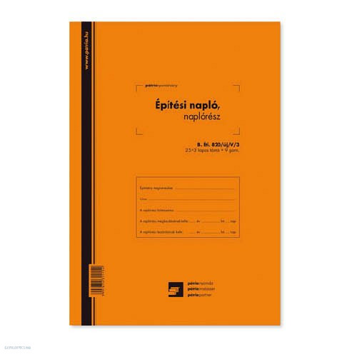 Építési napló 25x3 lapos tömb + 9 db 3 lapos garnitúra B.ETI.820/UJ/V/3/KAMI