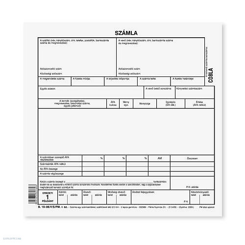Számla A/5 5 pld. álló B.10-06/V/S S Pátria