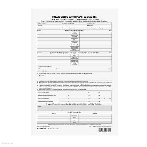 Tulajdonjog átruházási szerződés 4 lapos garn. A/4 A.REND.3/2021