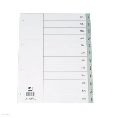 Regiszter Q-CONNECT A/4 jan.-dec. műanyag