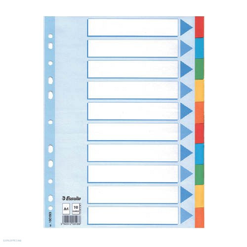 Elválasztólap Regiszter ESSELTE A/4 karton STANDARD 10részes