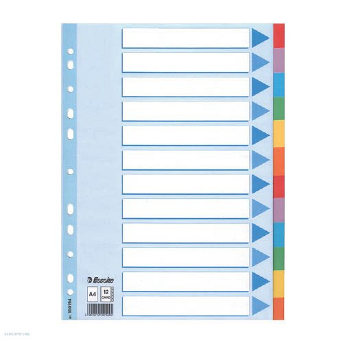 Elválasztólap Regiszter ESSELTE A/4 karton STANDARD 12részes
