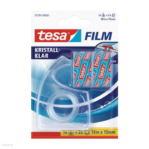 Ragasztószalag Tesafilm Crystal Clear irodai ragasztószalag 2x 15mm x 10m + adagoló