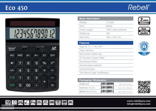 Számológép Rebell ECO450 asztali