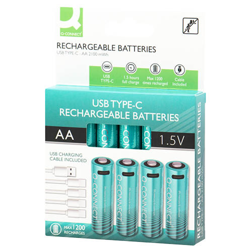 Akku ceruza AA 4 db + USB-C kábel, Q-Connect KF14129
