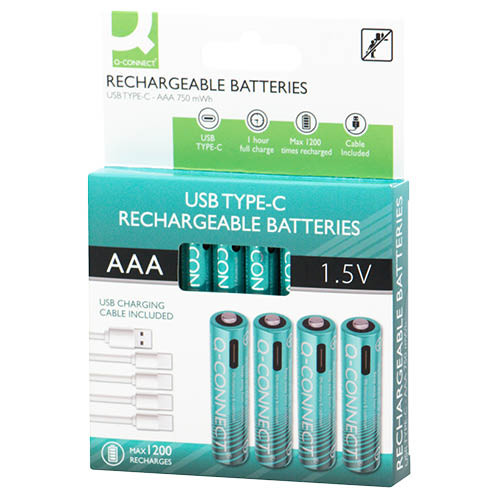 Akku mikro AAA 1,5V 4 db  + akkutöltő USB-C, Q-Connect KF14130