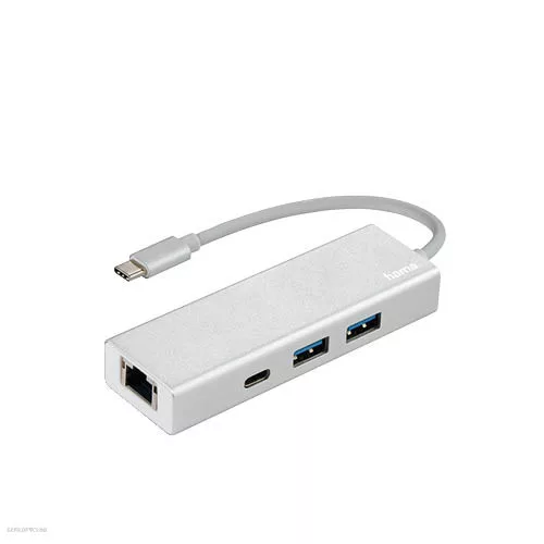 USB Elosztó HUB HAMA FIC USB 3.2 TYPE-C (2 USB, 1 USB TYPE-C) +LAN