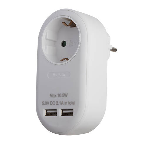 Elosztó, 1 földelt aljzat + 2 USB