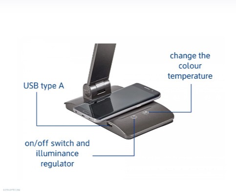 Lámpa asztali LED MAULstella állítható fényerejű, Qi töltéssel és USB csatlakozóval