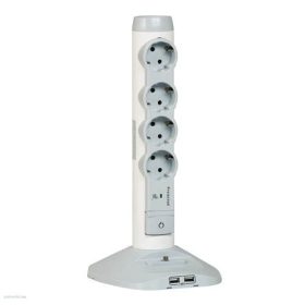   Elosztóoszlop 4-es csatlakozóval, túlfeszültség védelemmel, 2m kábel, USB csatlakozók LEGRAND fehér