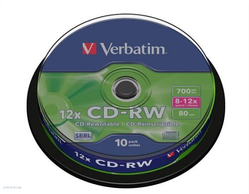 CD-RW Verbatim 700MB 8x-10x újraírható 10db/henger