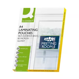   Lamináló fólia, A/4, 80 mikron, öntapadós hátlappal, Q-Connect KF11414
