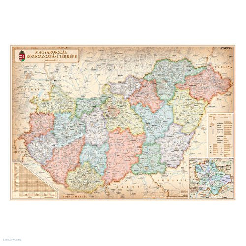 Falitérkép fémléccel 100x70cm Magyarország közigazgatása különleges színezéssel 2017