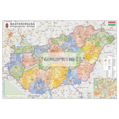 Falitérkép fémléccel 100x70cm Magyarország közigazgatása különleges színezéssel 2017