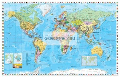 Falitérkép fémléces 140x100cm A Föld országai zászlókkal