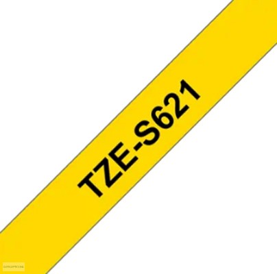 Betűnyomó kazetta 9mm Brother TZeS621 erős tapadású sárga-fekete