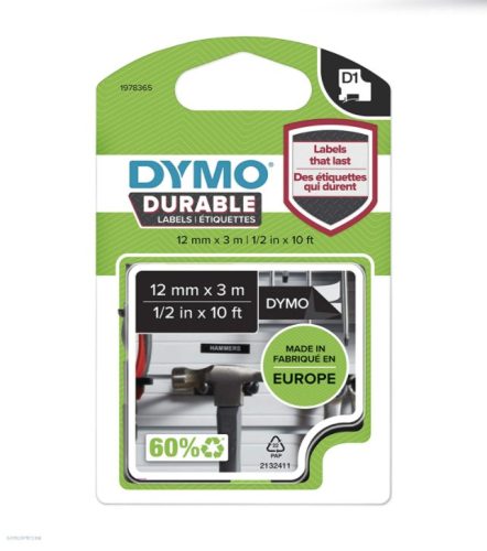 Betűnyomó kazetta gépi 12mmx3m Dymo fehér-fekete