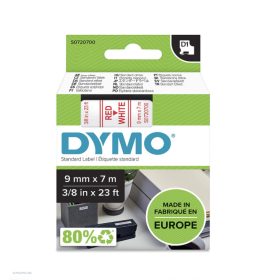 Betűnyomó kazetta gépi 9mmx7m Dymo piros-fehér 40915