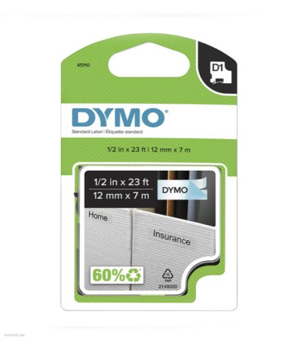 Betűnyomó kazetta gépi 12mmx7m Dymo fekete-átlátszó 45010