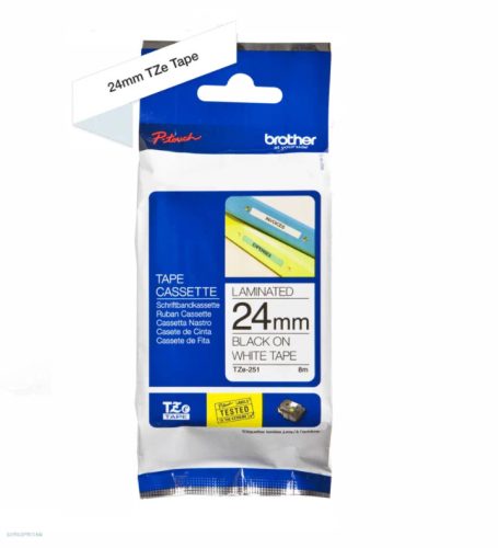 Betűnyomó kazetta 24mm Brother TZe251 fehér-fekete