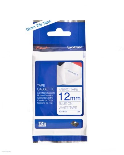 Betűnyomó kazetta vasalható 12mm Brother TZe-FA3 fehér-kék