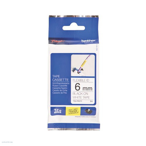 Betűnyomó kazetta 6mm Brother TZeS211 erős tapadású fehér-fekete