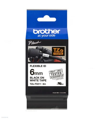 Betűnyomó kazetta 6mm Brother TZeFX211 rugalmas fehér-fekete
