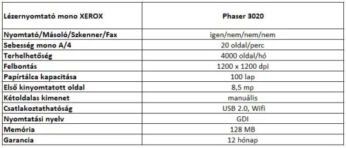 Lézernyomtató mono Xerox Phaser 3020