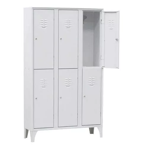 Fém öltözőszekrény, osztott, 6 ajtós, lábakon álló