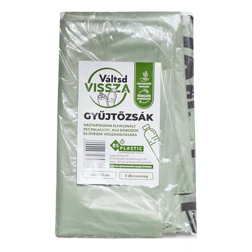 Gyűjtőzsák visszaváltható palackokhoz 600 x 1000 mm, redőzés 2 x 150 mm, 37 mikron vastagság