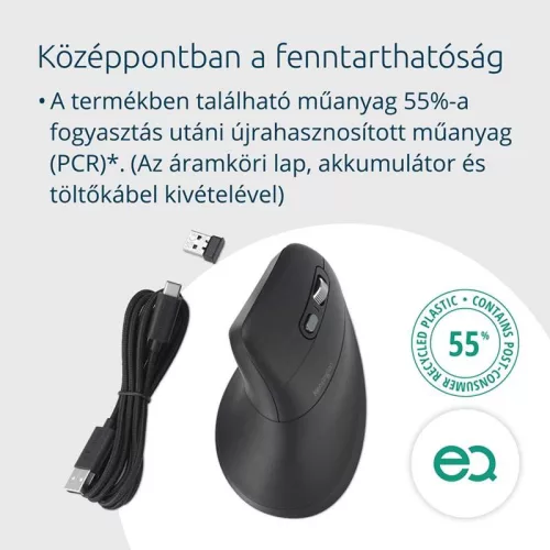 Egér vezeték nélküli, újratölthető, Kensington EQ MY630 Pro Fit Ergo