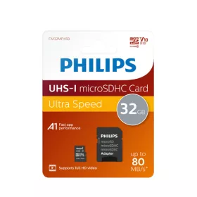 Memóriakártya Philips Micro SDHC, 32GB, Class 10 + adapter