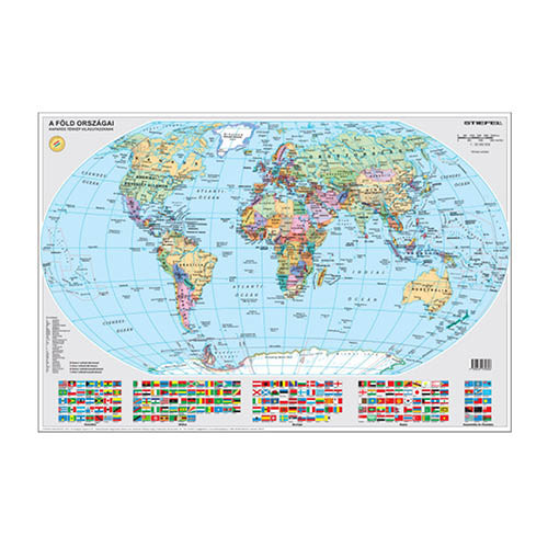 Szurkatábla, 140 x 100 cm, A Föld politikai térképe, fémkerettel