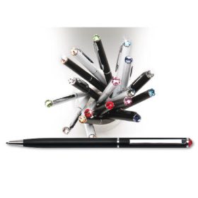   Golyósirón SLIM színes kristállyal díszítve fekete tolltest 13 cm light siam világoszöld