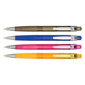   Golyósírón Spoko 0112 átlátszó testű - vegyes (kék, fekete, narancssárga, pink), kék íráskép