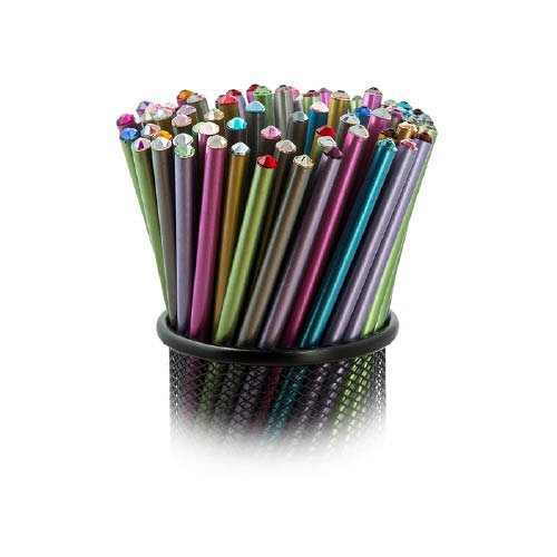 Grafitirón végén SWAROVSKI® kristállyal metál zöld test 17,5 cm light siam kristállyal sötétkék