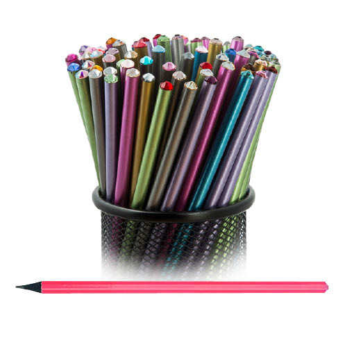 Grafitirón végén SWAROVSKI® kristállyal metál neon pink test 17,5 cm light siam kristállyal sötétkék