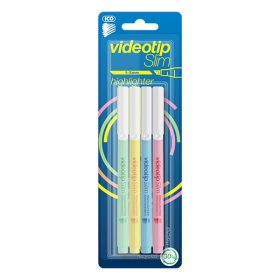 Szövegkiemelő ICO Videotip Slim pasztell, 4 db-os készlet