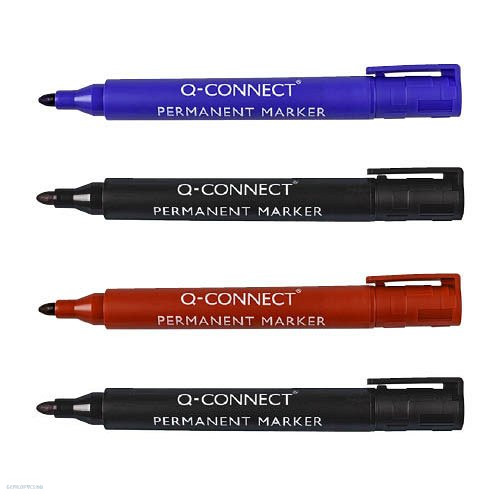 Marker klt. 4 db permanent Q-Connect kerek 2 fekete, 1 kék, 1 piros