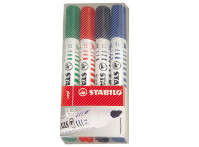Táblamarker Stabilo Plan, 643/4, vágott hegyű, 4 darabos készlet